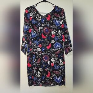 Old Navy Black Dress with Red and Blue Floral Design-Medium